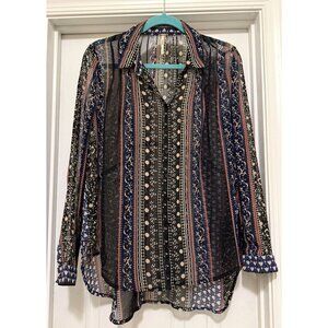 Free‎ People Moonlight Mile Woven Button Top in Black Combo Size Small Bohemian